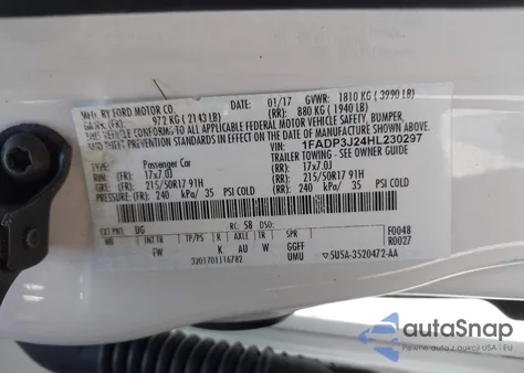 2017 Ford Focus Titanium z USA, uszkodzony, nr VIN 1FADP3J24HL230297